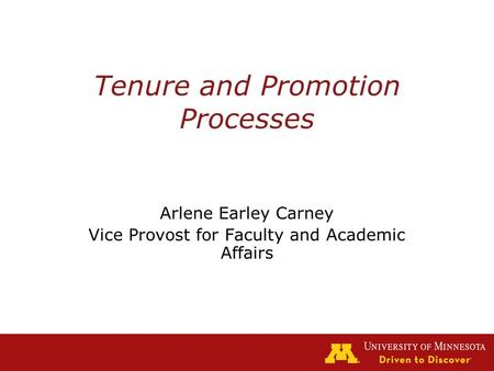 Tenure and Promotion Processes Arlene Earley Carney Vice Provost for Faculty and Academic Affairs.