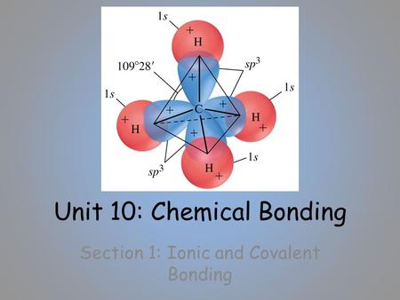 Unit 10: Chemical Bonding Section 1: Ionic and Covalent Bonding.