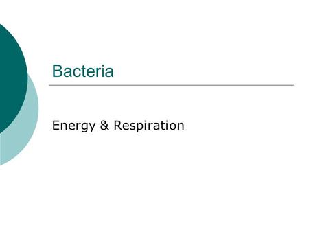 Bacteria Energy & Respiration. How Bacteria Obtain Energy  Some bacteria can make their own food These are called AUTOTROPHS  Some bacteria require.