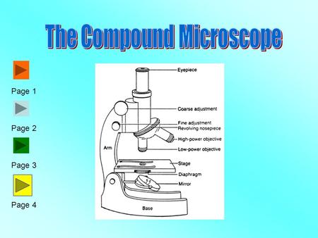 Page 1 Page 2 Page 3 Page 4. Aim: What are the structures and functions of the Compound Microscope? I. Compound Microscope – Has more than one lens. A.