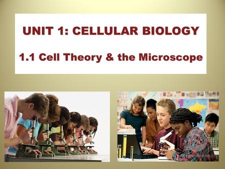October 27, 20151 UNIT 1: CELLULAR BIOLOGY 1.1 Cell Theory & the Microscope.