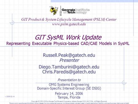 GIT SysML Work Update Representing Executable Physics-based CAD/CAE Models in SysML Presenter