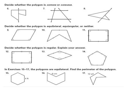 8.2 Angles in Polygons Polygon Number of sides Number of triangles Sum of measures of interior angles Triangle Quadrilateral Pentagon Hexagon Heptagon.