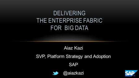 DELIVERING THE ENTERPRISE FABRIC FOR BIG DATA Aiaz Kazi SVP, Platform Strategy and Adoption