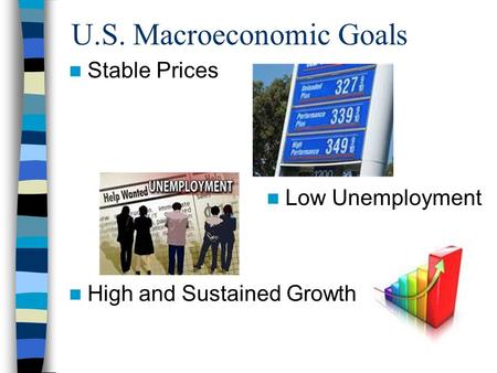 U.S. Macroeconomic Goals Stable Prices Low Unemployment High and Sustained Growth.