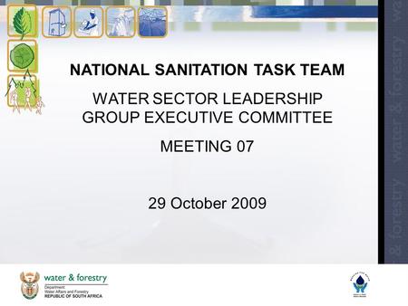NATIONAL SANITATION TASK TEAM WATER SECTOR LEADERSHIP GROUP EXECUTIVE COMMITTEE MEETING 07 29 October 2009.