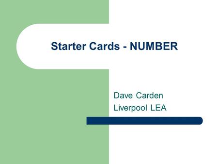 Starter Cards - NUMBER Dave Carden Liverpool LEA.