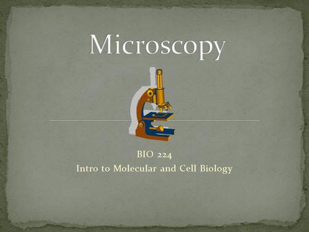 BIO 224 Intro to Molecular and Cell Biology. Microscopes are tools frequently used in cell biology Type of microscope used depends on the specimen being.