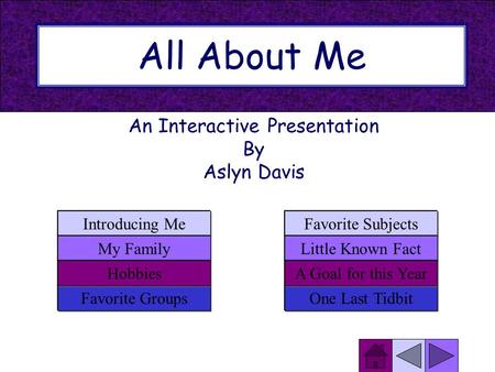 All About Me An Interactive Presentation By Aslyn Davis Favorite Groups Introducing Me My Family Hobbies Favorite Subjects One Last Tidbit Little Known.