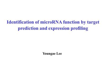 Youngae Lee Identification of microRNA function by target prediction and expression profiling.