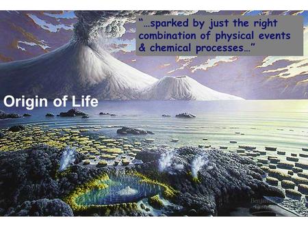 “…sparked by just the right combination of physical events & chemical processes…” Origin of Life.