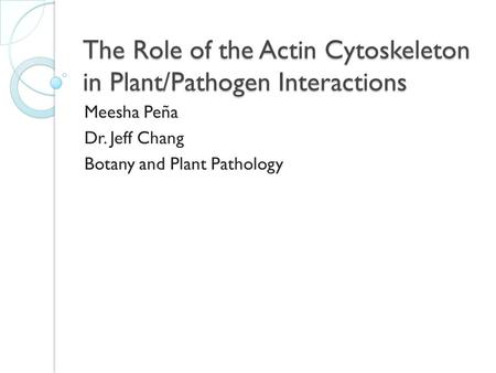 The Role of the Actin Cytoskeleton in Plant/Pathogen Interactions Meesha Peña Dr. Jeff Chang Botany and Plant Pathology.