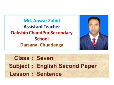 Class : Seven Subject English Second Paper Lesson Sentence