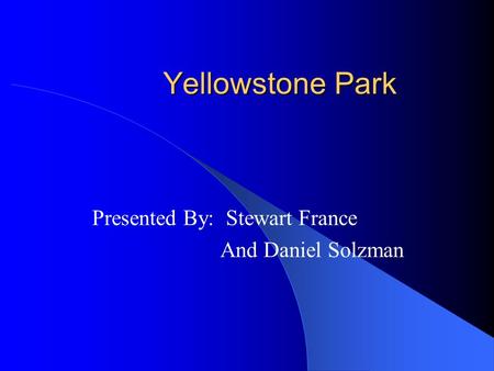 Yellowstone Park Presented By: Stewart France And Daniel Solzman.