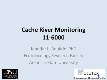 Cache River Monitoring 11-6000 Jennifer L. Bouldin, PhD Ecotoxicology Research Facility Arkansas State University.
