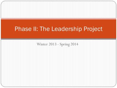 Winter 2013 - Spring 2014 Phase II: The Leadership Project.