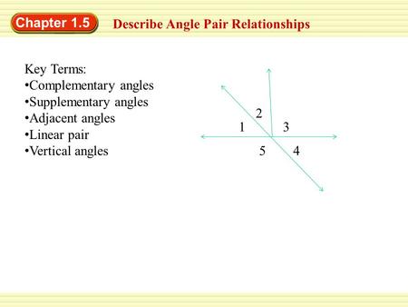 Chapter 1.5 Describe Angle Pair Relationships Key Terms: