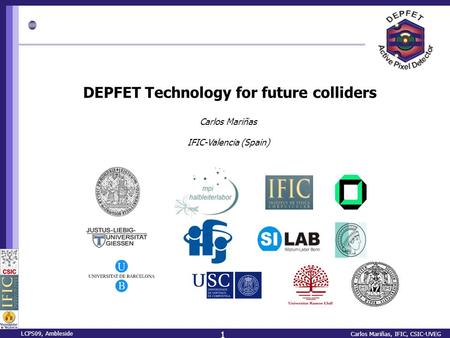 Carlos Mariñas, IFIC, CSIC-UVEG DEPFET Technology for future colliders Carlos Mariñas IFIC-Valencia (Spain) 1 LCPS09, Ambleside.
