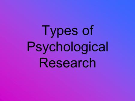 Types of Psychological Research. 193050607080 194040506070 195030405060 196020304050 1980199020002010 Time of Measurement Cohort.
