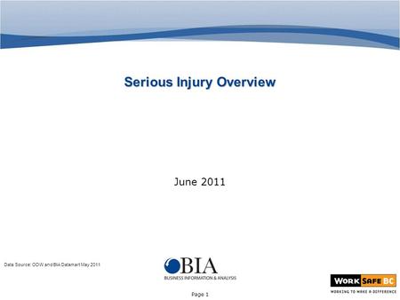 Page 1 Serious Injury Overview June 2011 Data Source: ODW and BIA Datamart May 2011.