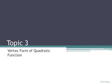 Vertex Form of Quadratic Function