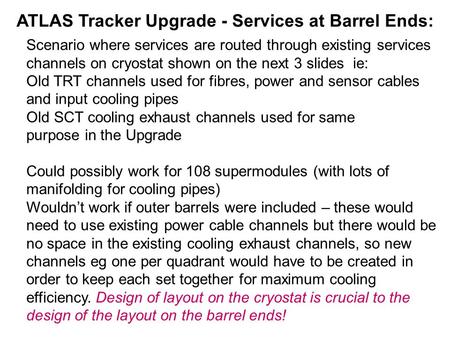 ATLAS Tracker Upgrade - Services at Barrel Ends: Scenario where services are routed through existing services channels on cryostat shown on the next 3.