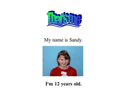 My name is Sandy. I‘m 12 years old. That‘s me. My hobbies I watch TV every weekend. I often listen to my favourite CD “Bravo Hits 46”. My favourite hobby.