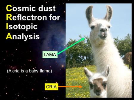 1 C osmic dust R eflectron for I sotopic A nalysis CRIA LAMA (A cria is a baby llama)