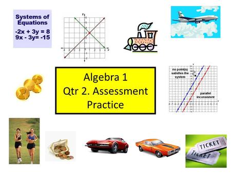 Algebra 1 Qtr 2. Assessment Practice. 1.) WHAT IS THE Y-INTERCEPT OF THE GRAPH? A) (0,1) B) (1,0) C) (0,-3) D) (-3,0) The y-intercept is -3 and the point.