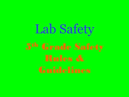 Lab Safety 5 th Grade Safety Rules & Guidelines. General Guidelines Conduct yourself in a responsible manner at all times. Follow all written and verbal.
