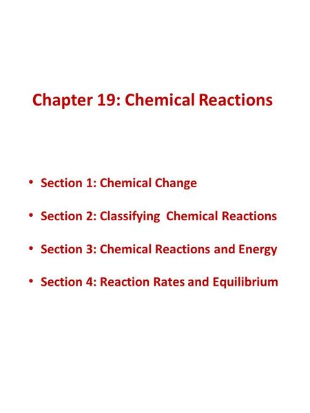 Chapter 19: Chemical Reactions