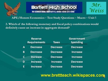 Mr. Weiss APE/Honors Economics – Test Study Questions – Macro – Unit APE/Honors Economics – Test Study Questions – Macro – Unit 5 2. Which of the following.