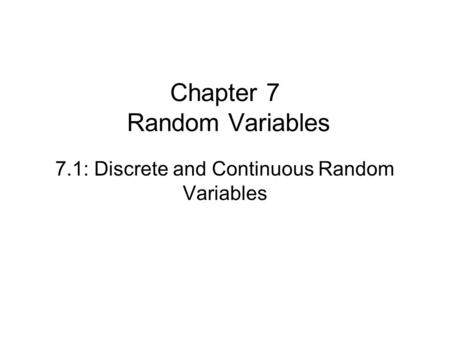 Chapter 7 Random Variables