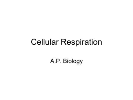 Cellular Respiration A.P. Biology.