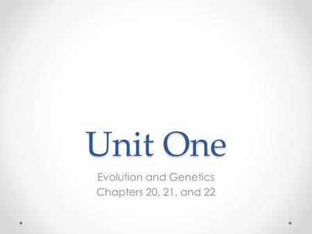 Unit One Evolution and Genetics Chapters 20, 21, and 22.