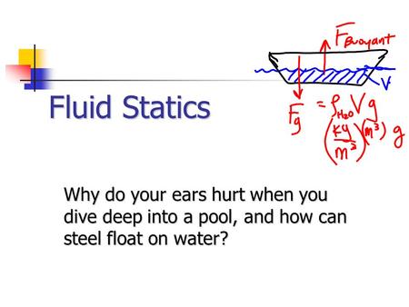 Fluid Statics Why do your ears hurt when you dive deep into a pool, and how can steel float on water?