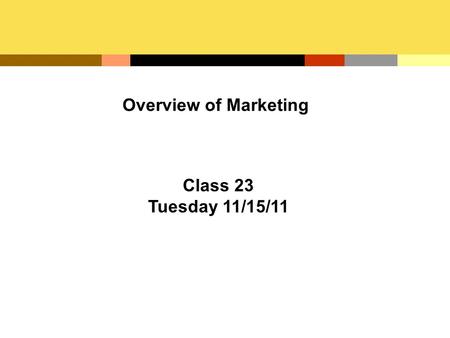 Overview of Marketing Class 23 Tuesday 11/15/11. Nature of Marketing To create value by allowing people and organizations to obtain what they need and.