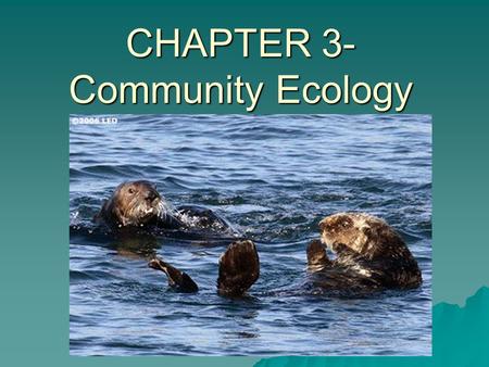 CHAPTER 3- Community Ecology. This PowerPoint presentation requires you and a partner to DISCUSS… I will pick on you to contribute to the discussion,