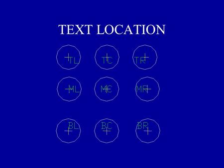 TEXT LOCATION. TEXTSTYLE Similar to layer concept, dimstyle concept.... Similar to layer concept, dimstyle concept.... The STYLE command lets you create.