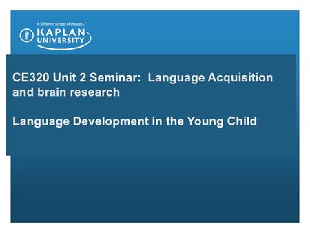 CE320 Unit 2 Seminar: Language Acquisition and brain research Language Development in the Young Child.