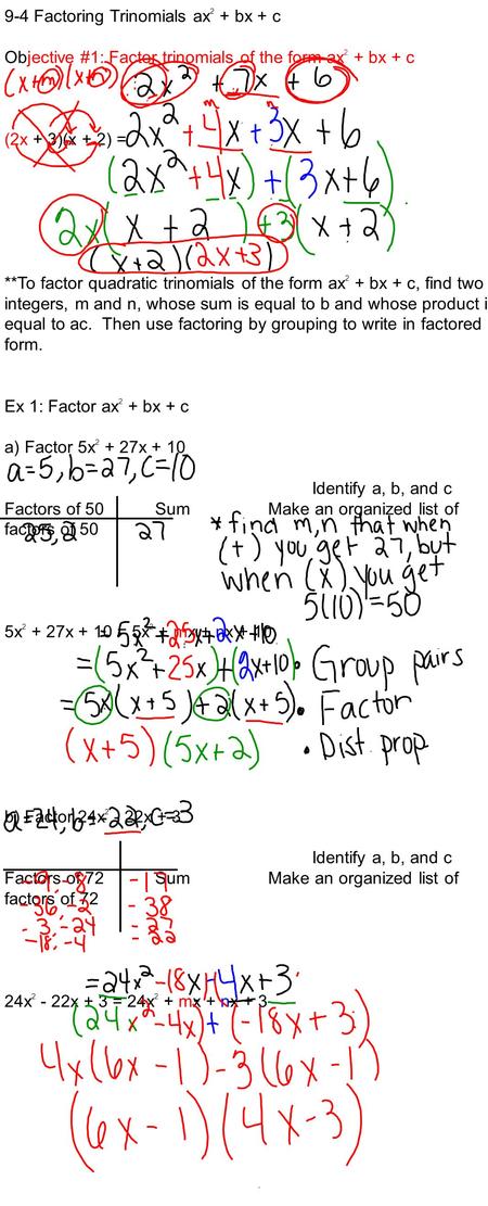 9-4 Factoring Trinomials ax2 + bx + c