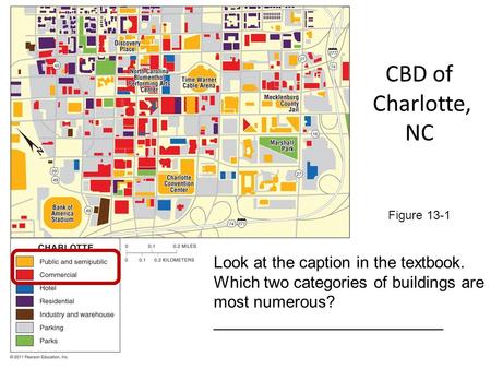 Figure 13-1 CBD of Charlotte, NC Figure 13-1 Look at the caption in the textbook. Which two categories of buildings are most numerous? _________________________.