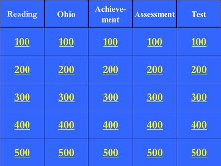 200 300 400 500 100 200 300 400 500 100 200 300 400 500 100 200 300 400 500 100 200 300 400 500 100 Reading Ohio Achieve- ment AssessmentTest.