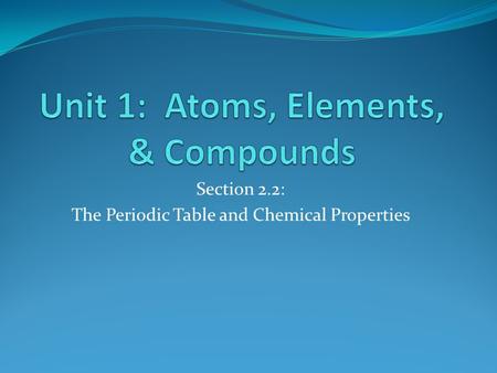 Unit 1: Atoms, Elements, & Compounds