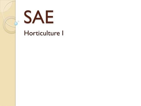 SAE Horticulture I. What is SAE? SAEs are a great way to get classroom credit and FFA awards for doing things like exploring careers, earning money and.