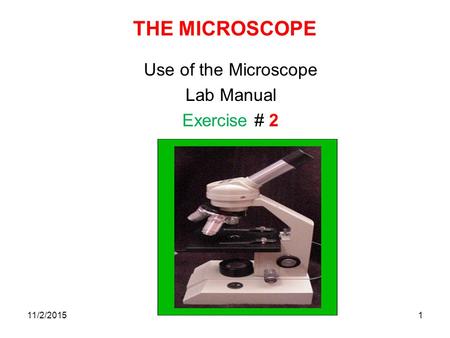 11/2/20151 THE MICROSCOPE Use of the Microscope Lab Manual Exercise # 2.