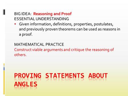 Proving statements about angles