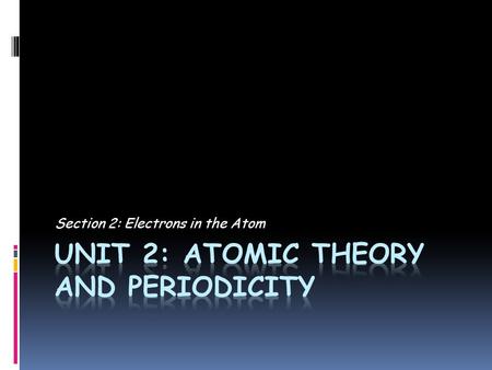 Section 2: Electrons in the Atom. Review (NOT ON NOTES)  Atoms are the basic units of matter  Nucleus (center of atom) made up of protons and neutrons.
