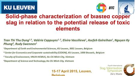 Solid-phase characterization of blasted copper slag in relation to the potential release of toxic elements Tran Thi Thu Dung 1,3, Valérie Cappuyns 1, 2,