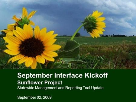 September Interface Kickoff Sunflower Project Statewide Management and Reporting Tool Update September 02, 2009.